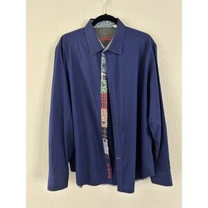 Robert Graham Men's Long Sleeve Button-Up Shirt XL Blue with Flip Cuff